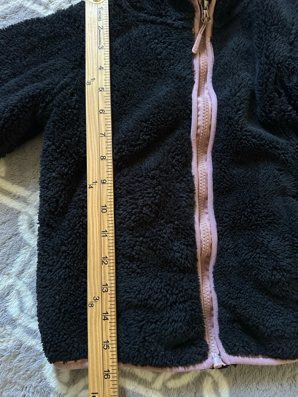 Free Country Black Sherpa Jacket with Pink Trim Full Zip Girl’s Size 5/6